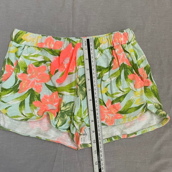 Zara Girls Tropical Floral Print Shorts Size 11/12 Coral Pink Drawstring Elastic - Picture 5 of 7